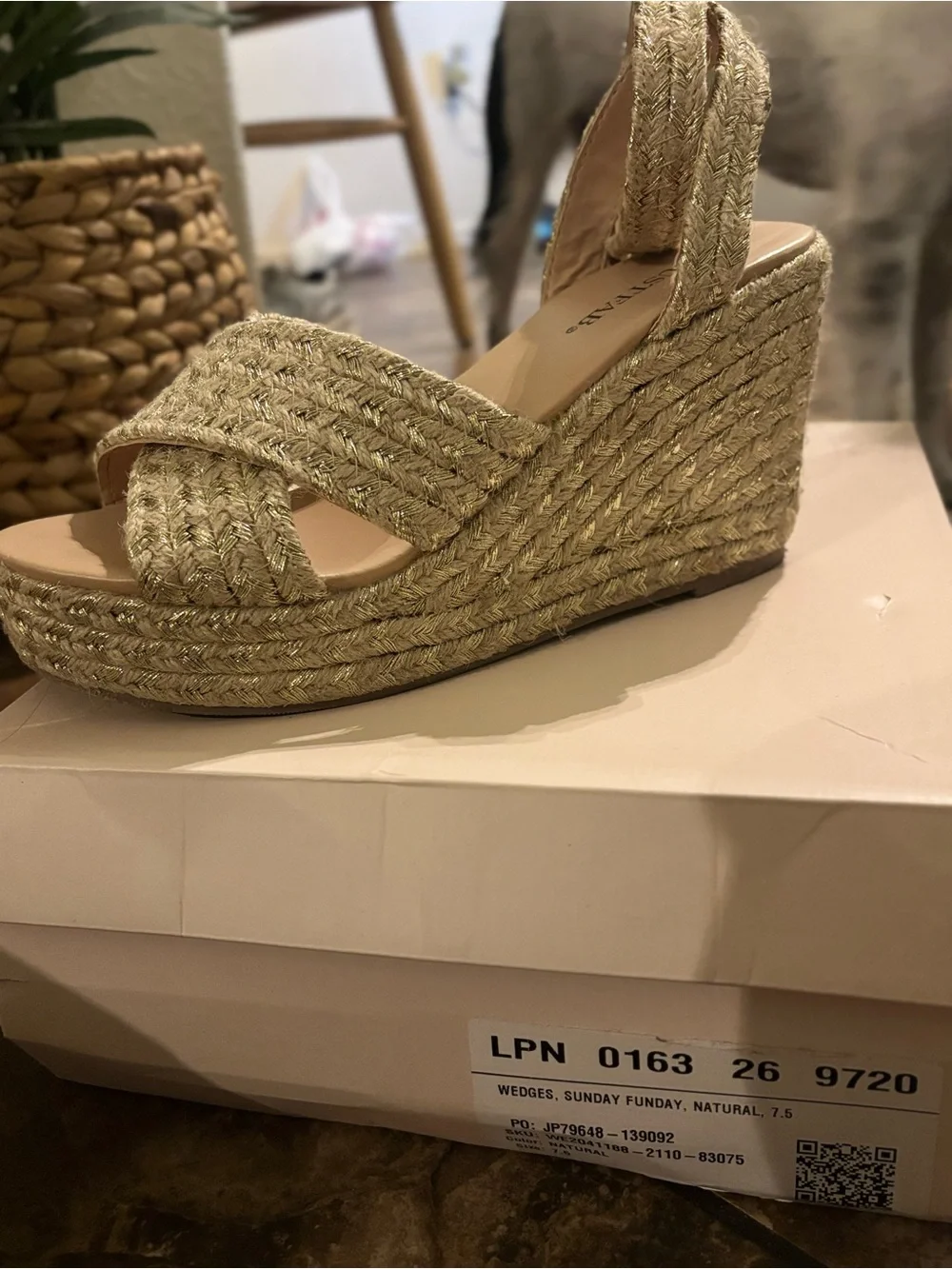 JustFab Light Green Braided Platform Wedge Sandals